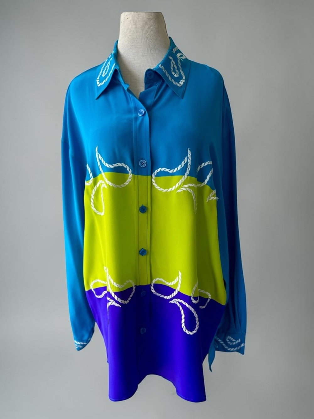 Vtg 90s Diane Von Furstenberg 100% Silk Embroidered Color Block Top 1X Tunic